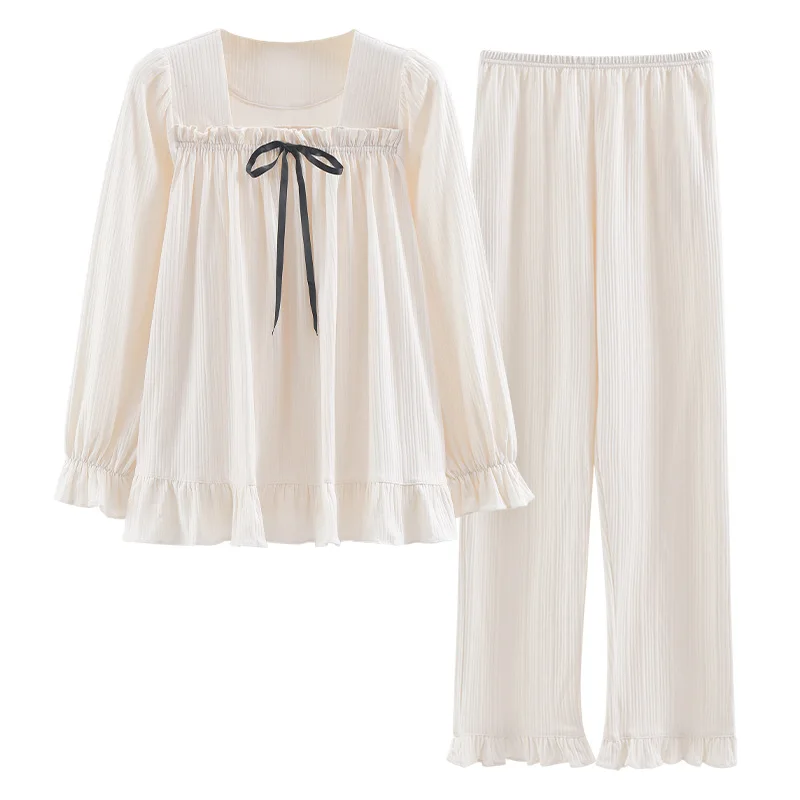 Fashion Pajamas Women's Long-sleeved Spring And Autumn New  Home Service Cotton Suit Comfortable and breathable suit