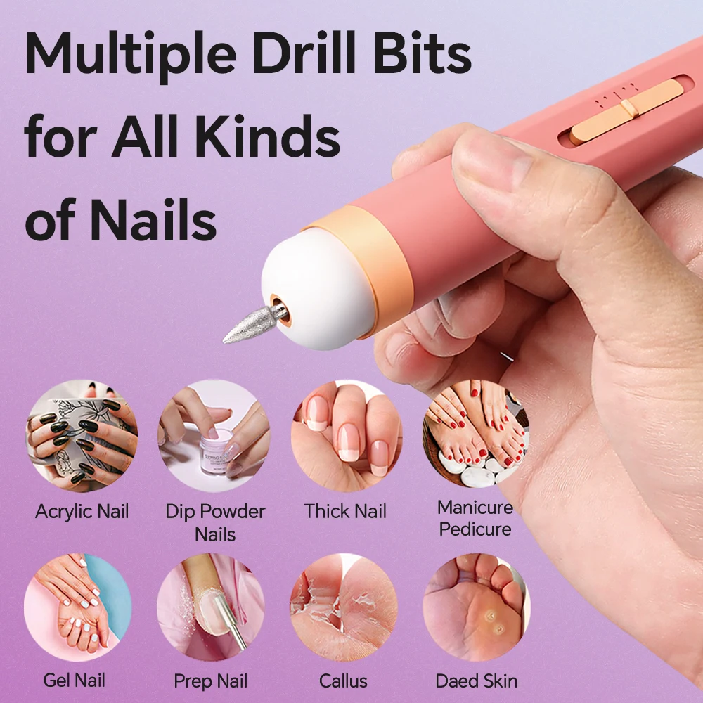 2-In-1 Electric Nail Drill File Set with LED Light, USB Rechargeable Protable Nail Machine Kit for Nail Polishing and Gel Nails