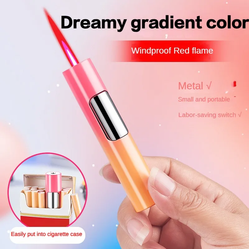 

Мини цилиндрическая градиентная Зажигалка для сигар, длинная полоса, струйная ветрозащитная портативная зажигалка, индивидуальная многоразовая Зажигалка для топлива, подарки для мужчин
