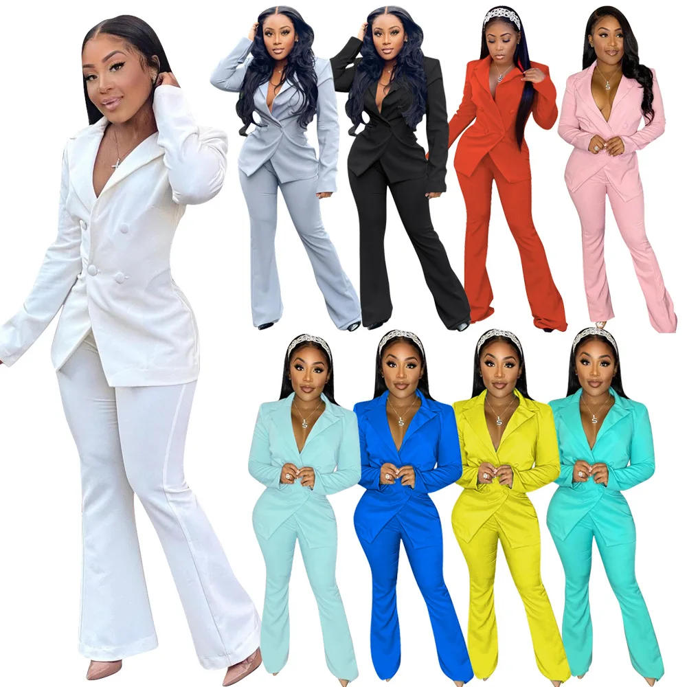 

Y8534 European and American women's clothing wholesale autumn and winter new fashion casual solid color suit two-piece
