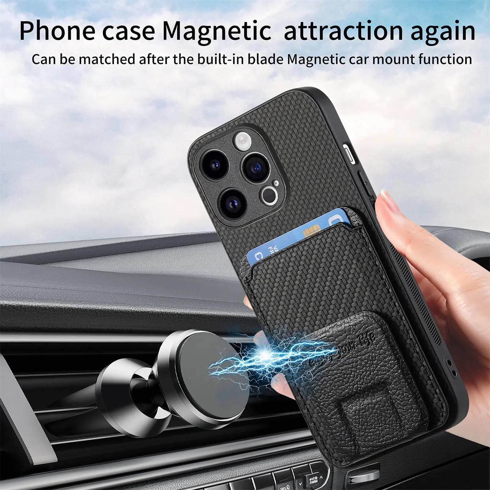 Magnetic Leather Card Holder Phone Case with Multi-angle Kickstand