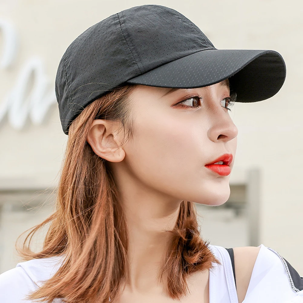 새로운 메쉬 빠른 건조 야구 모자 남여 여름 단단한 얇은 아빠 스냅 백 모자 야외 조정 가능한 태양 모자 달리기 하이킹 캠핑