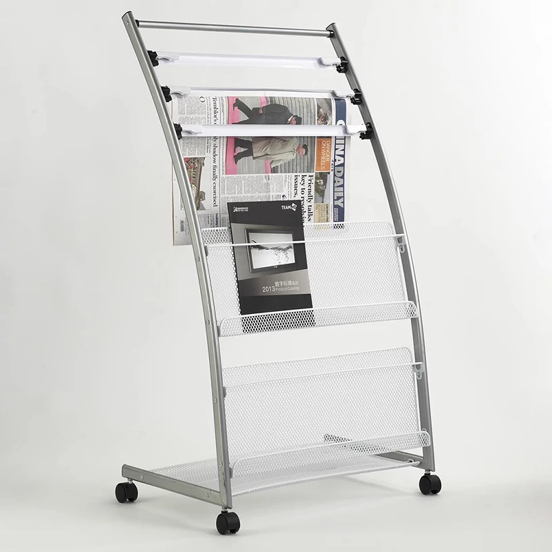 Newspaper Rack Magazine Holder Book Display Stand Aluminum Iron Simple Silver Multi-Layer Organizer Furniture Estantes FYMR