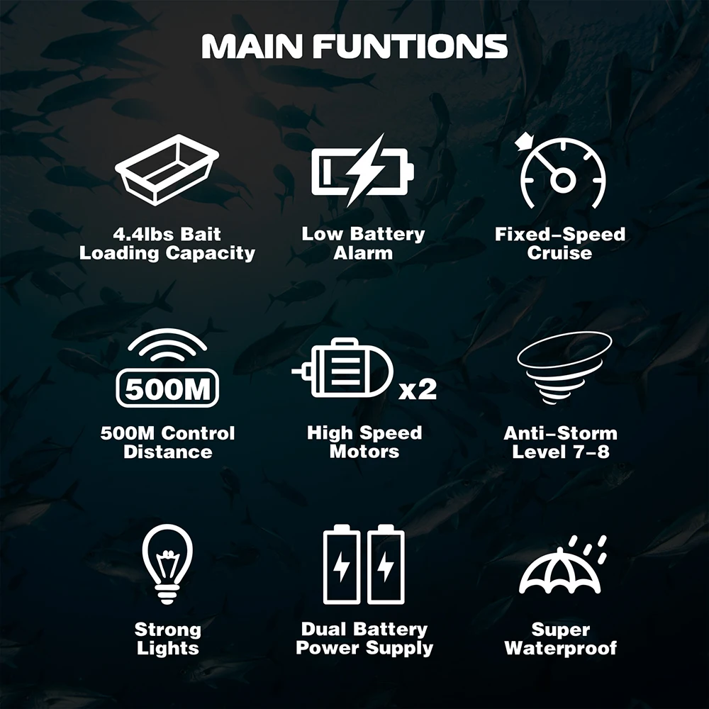 Description Picture 6 of itemVWVIVIDWORLD Brand,RC Fishing Bait Boat,Dual Motor Fish Finder,2KG Loading,Support Automatic Cruise/Route Correction VX