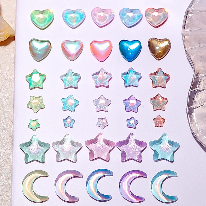 50PCS 3D 러브 하트 네일 아트 별 매력 액세서리 매니큐어 장식 손톱 장식 용품 재료에 대한 플랫 백 라인 석