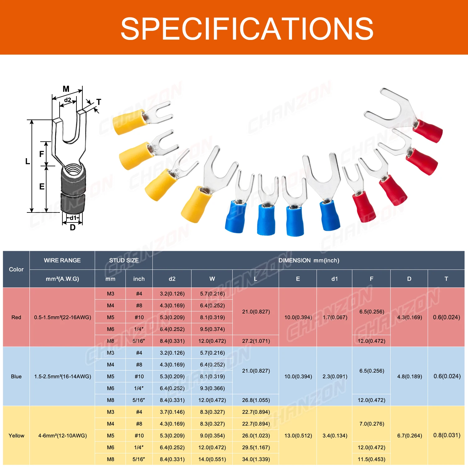 30/50/100PCS SV1.25 SV2 SV5.5 Electrical Fork Wire Connectors Insulated Copper Splice Crimp Wirefy Solderless Terminals 22-10AWG wire connectors