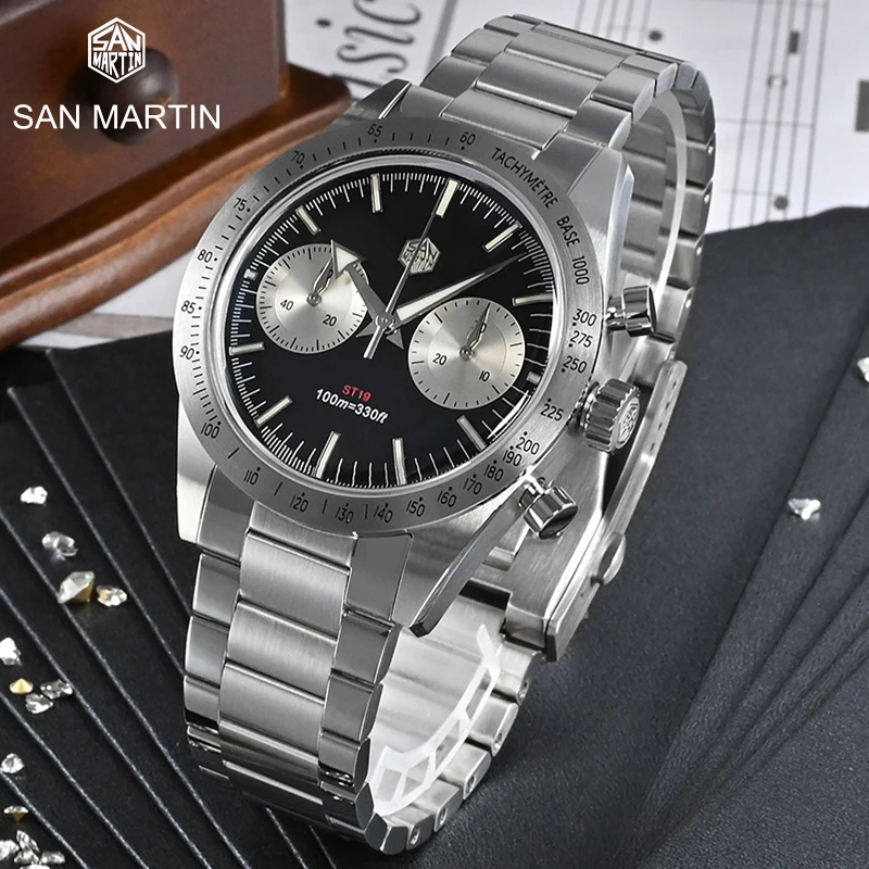 

San Martin Chronograph Men Sports Watch 40mm SM57 Vintage Luxury Seagull ST1901 Manual Mechanical Sapphire 10 ATM BGW-9 Luminous