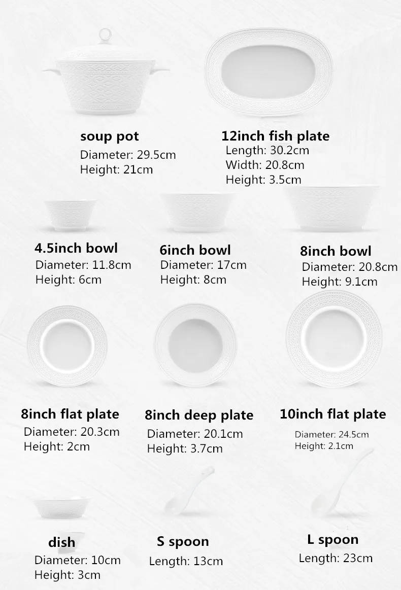 Luxury White Nordic Relief Sculpture Ceramic Tableware Dishes Salad Soup Bowl Flat Plates Serving Tray Dinnerware Set