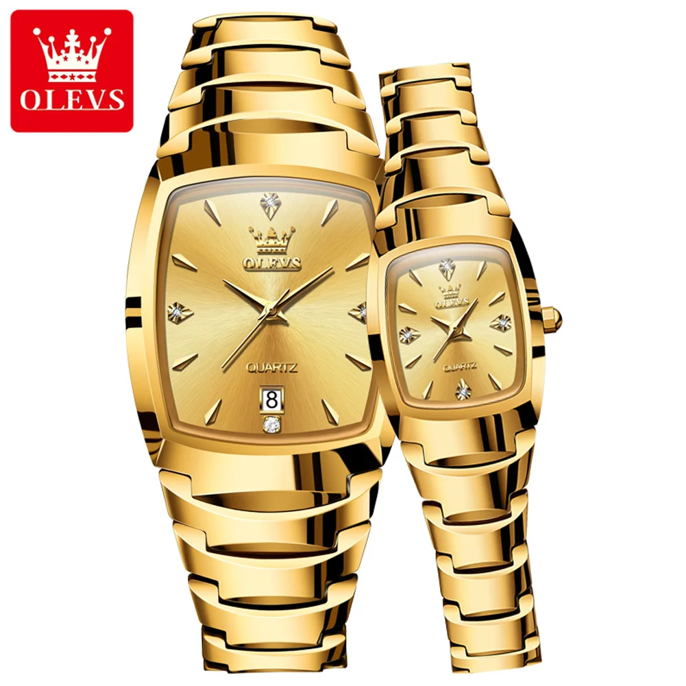 

OLEVS 7006 Luxury Quartz Couple Watch For Men Women Waterproof Tonneau Shape Hand Clock Tungsten Steel Strap Business Watches