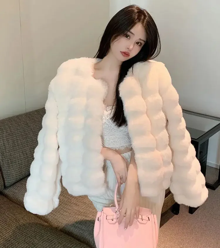 FANIECES Faux Fox Fur Coat Women Winter Thick Warm Artificial Fur Jacket Luxury Fluffy Elegant Party Outwear manteau femme hiver