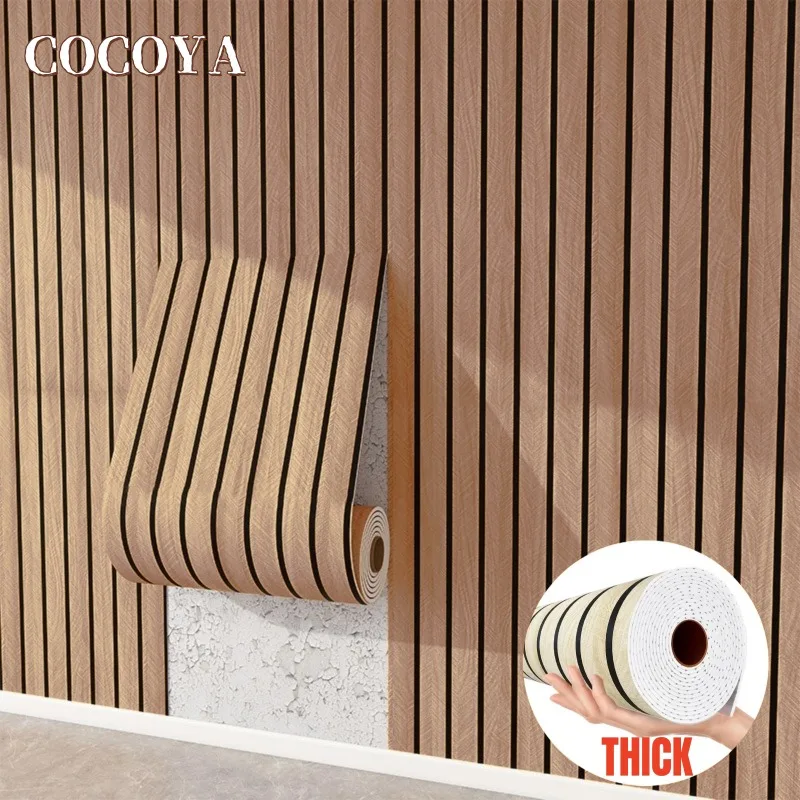 Faux Grille สติ๊กเกอร์ติดผนังวอลล์เปเปอร์สําหรับผนังห้องนอนโฟมหนาไม้ Grain Peel และ Stick วอลเปเปอร์ตกแต่งบ้าน 1