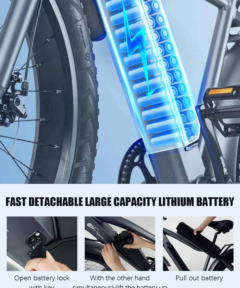 CMACEWHEEL J26 Electric Bike Adults 26 Inch Fat Tire E-Bike 48V/17Ah E Mountain Bike, Range 50-80km,7 Speed S7f689c6d2b8a4fad81c3dfb3c3241f9b6