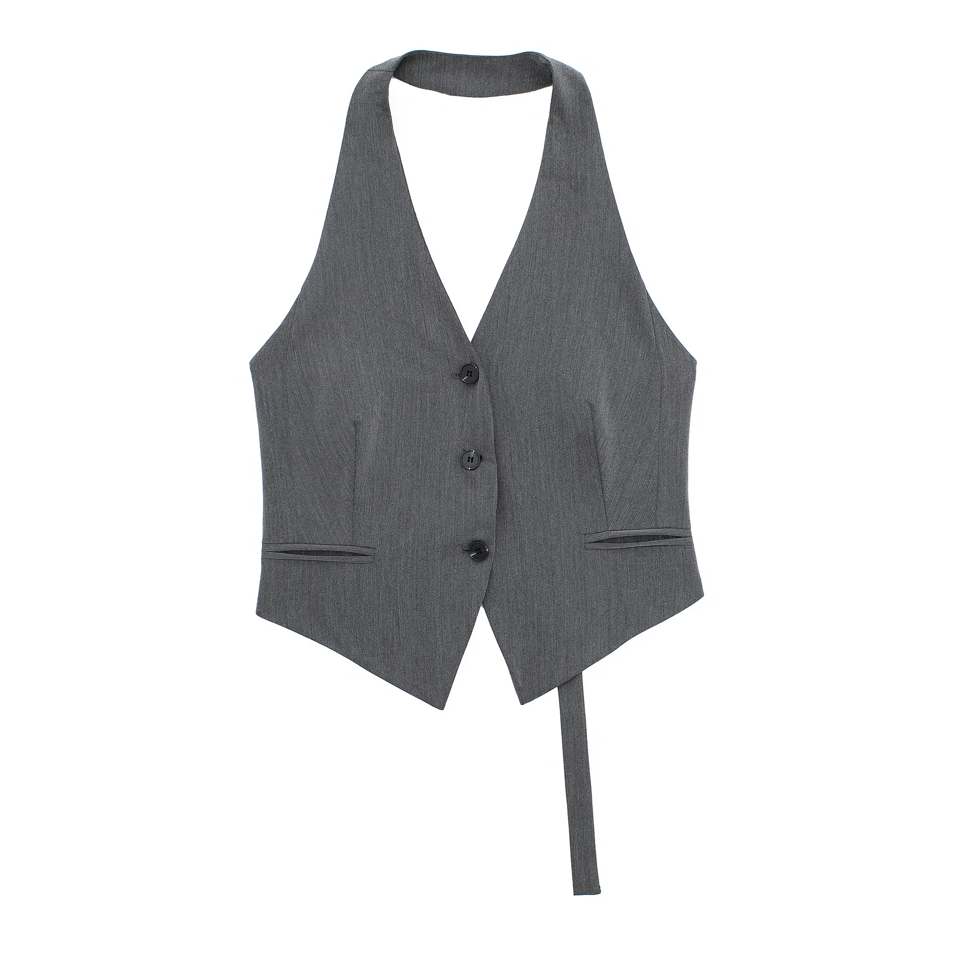 Women's Halter Neck Sleeveless Vest With Open Back, Backless