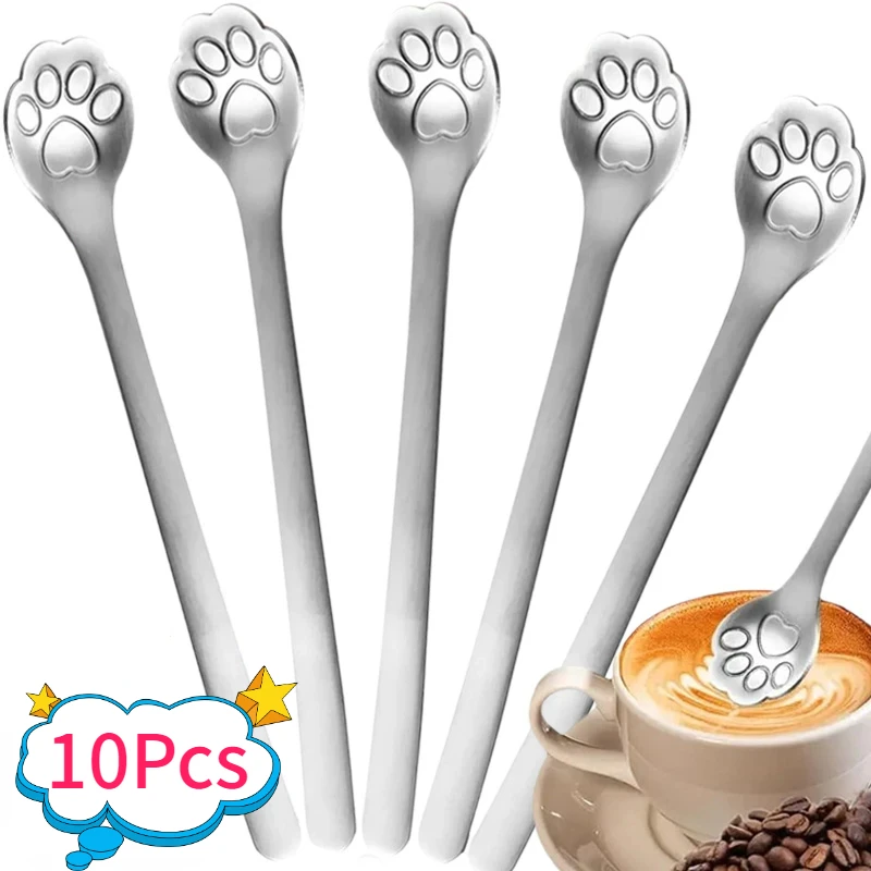 10/1PCS Stainless Steel Cat Claw Spoon Ice Cream Coffee Tea Gold Silver Stirring Spoon Dessert Dinner Tableware Kitchen Tools