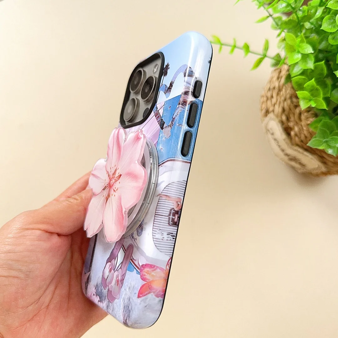 Flower Magnetic Attraction Phone Holder Case - Shockproof Back Cover
