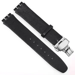 Elegant Genuine Leather Watch Strap - Soft Cowhide Band - 17mm (Black silver)