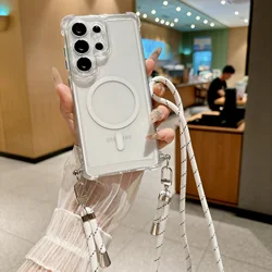 Shockproof Clear Phone Case with Lanyard and Magsafe Compatibility - Galaxy S20 Ultra 5G (Beige)