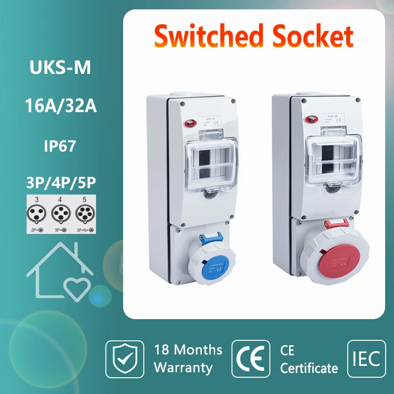 IP67สวิทช์ไฟฟ้า CEE ซ็อกเก็ต Miniature Circuit Breaker Protection IP66กันน้ำล็อคกล่องกระจาย 1