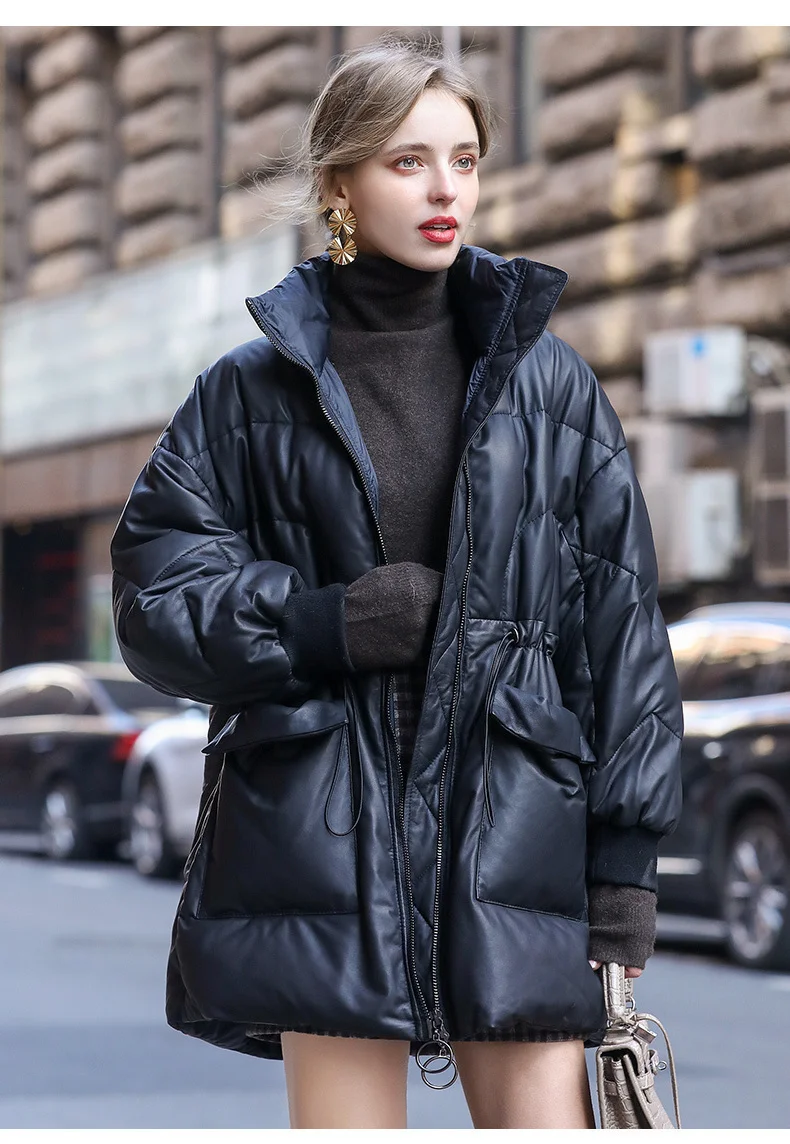 

2023 Leather coat,Genuine Leather Jacket Women Oversized Down Jackets Warm Women's Sheepskin Coat Female Winter Parkas Mujer Ch