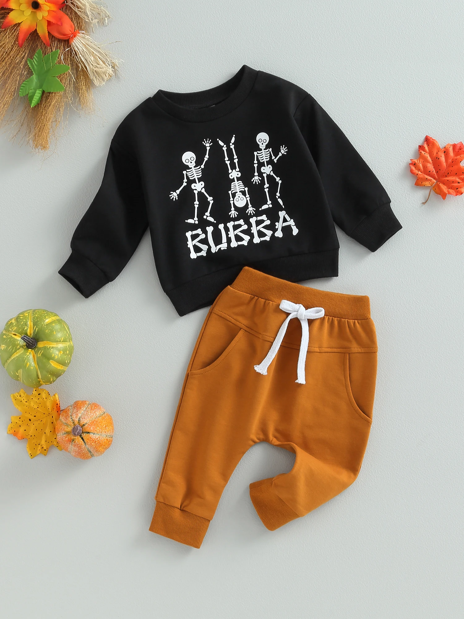 

dianyaya Toddler Baby Boys Tracksuit Long Sleeve Letter Print Sweatshirt Sweatpants Sweatsuit 2 Pieces Halloween Outfits