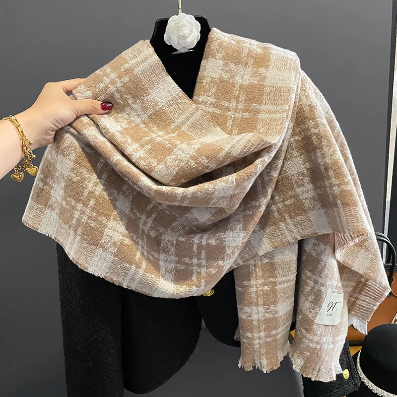 

2022 Winter New Cashmere Shawl Ladies Fashion Plaid Print Korean Outdoor Warm Pashmina Scarf Women Thickened Wraps Luxury Design