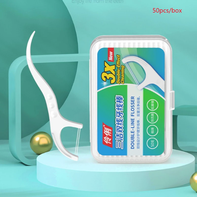

50pcs/Box Double-Thread Floss Bar Dental Bracket Steel Wire Slot Dental Floss For Orthodontic Teeth Orthodontic Floss Bar