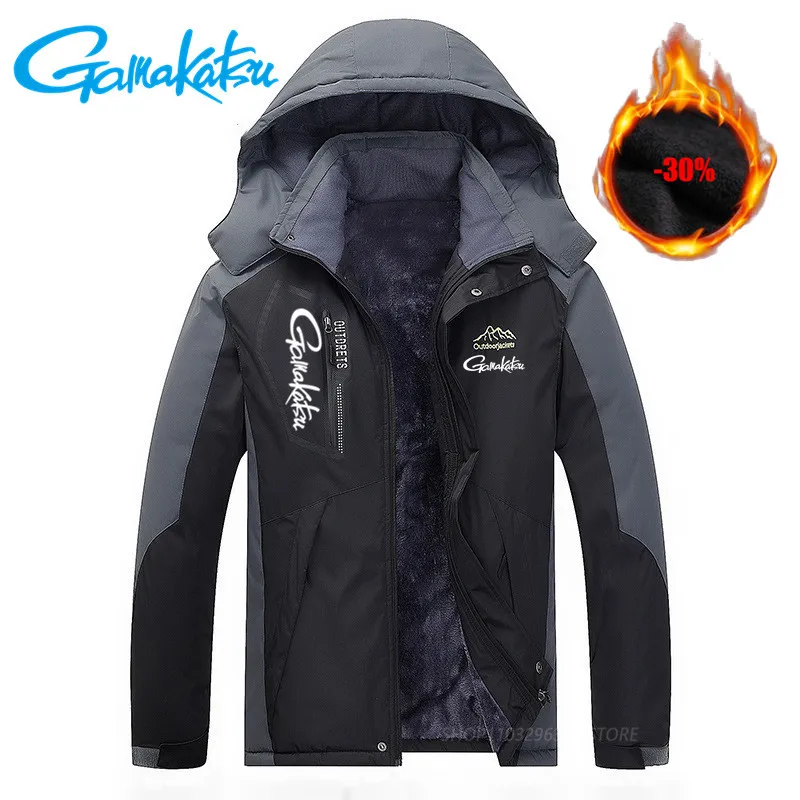 Gamakatsu Fishing Suit Men's Winter Outdoor Clothin Warm and Plushthickened Mountaineering  Suit Cold Resistant Jacket Fishing