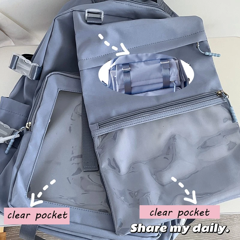 Clear Window Ita Backpack Women Double Transparent Pockets Large Capacity Laptop Kawaii Girls 20CM Dolls Travel School Bag Gifts 5