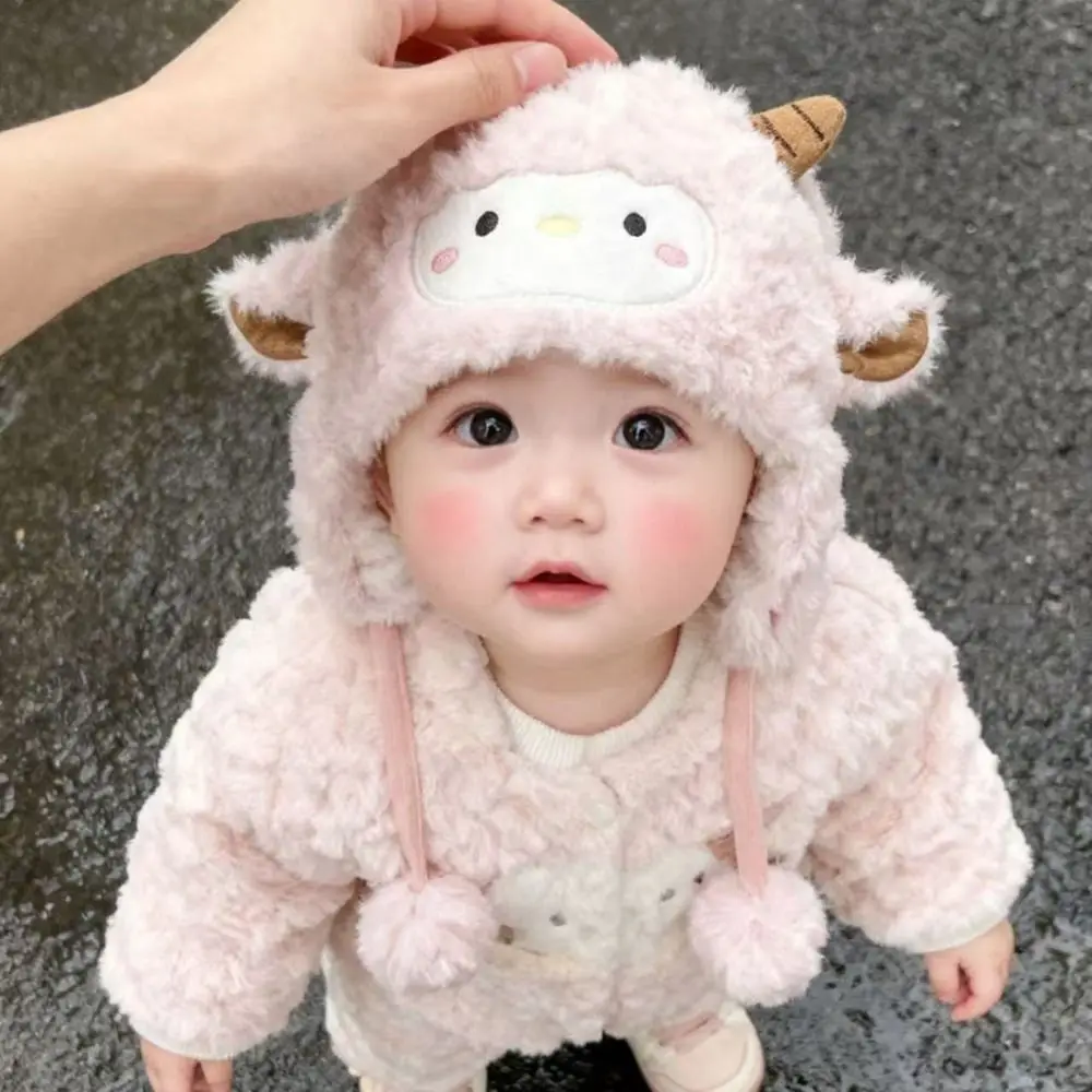 Kawaii Toddler's Sheep Hat Thickened Ear Protection Cute Sheep Hat Coldproof Windproof Baby Warm Caps Outdoor Activities