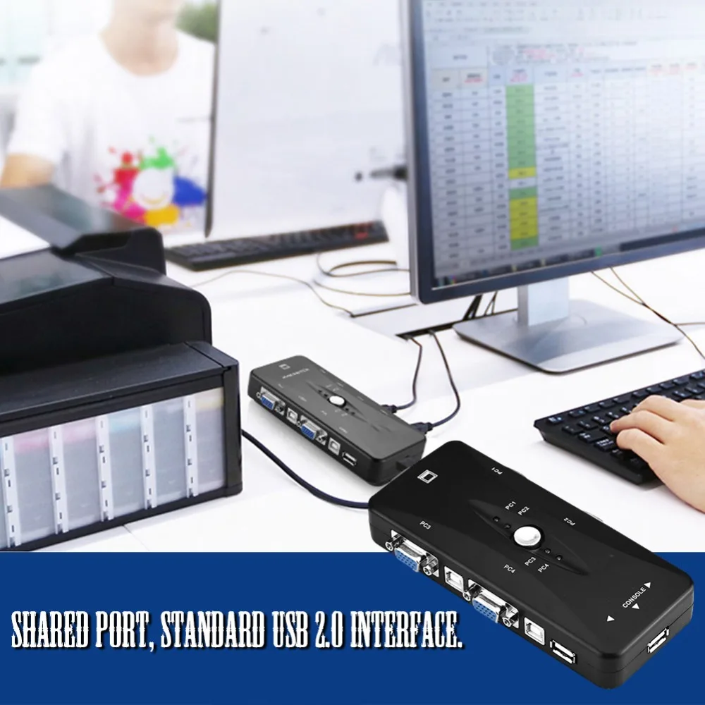 내구성 있는 4포트 USB 2.0 KVM 스위치 플러그 앤 플레이 VGA 포트 VGA 수동 스위치 박스 USB 2.0 KVM VGA 스위처 PC 공유