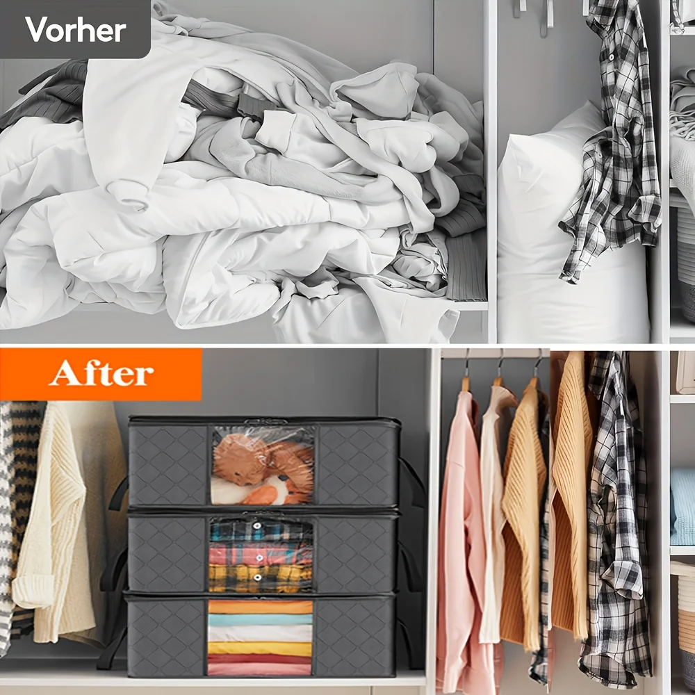 35L Fabric Storage Bags with Clear Viewing Windows - Quilted, Foldable Organizer Boxes for Clothes, Blankets & Bedding 2