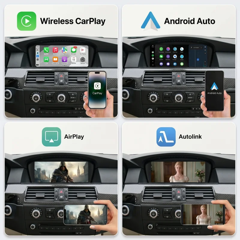 Radio de coche inalámbrico con CarPlay y Android Auto para BMW Serie 3 y 5 E90 E91 E92 E60 E61 E62 2005-2012 CCC CIC Multimedia GPS Navegación 3