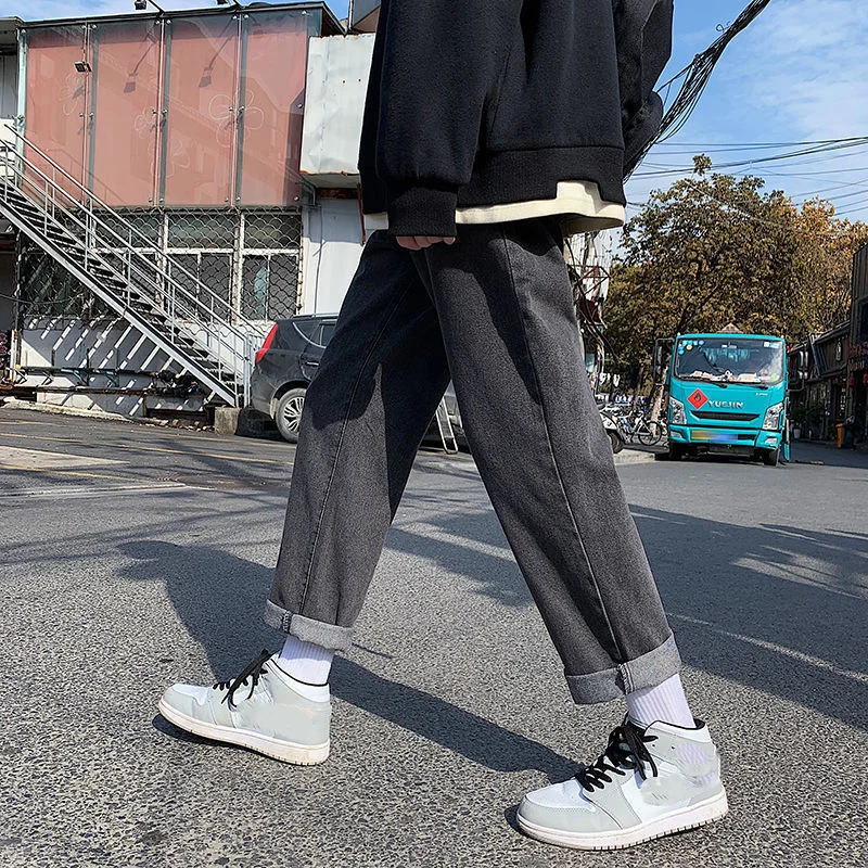 Jeans for Men Loose Trousers Spring and Autumn Straight Tube Versatile Denim Elastic Waist Wide Leg Pants Male Bottoms Plus Size