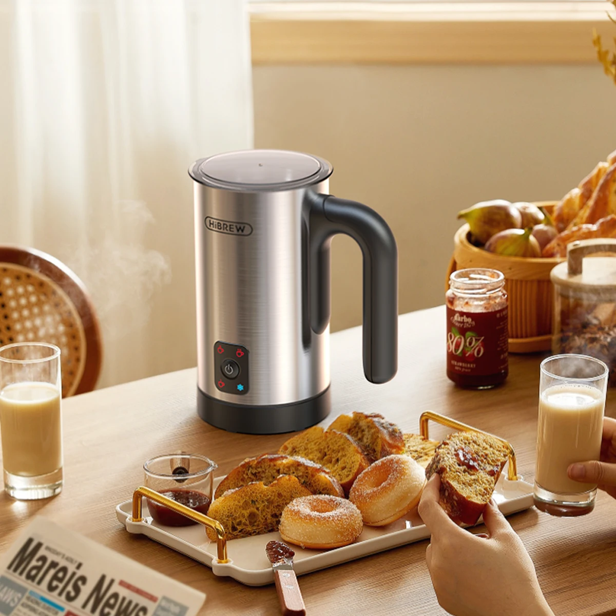 HiBREW 4 in 1 Milk Frother Frothing Foamer Fully automatic Milk Warmer Cold/Hot Latte Cappuccino Chocolate Protein powder M3A 2