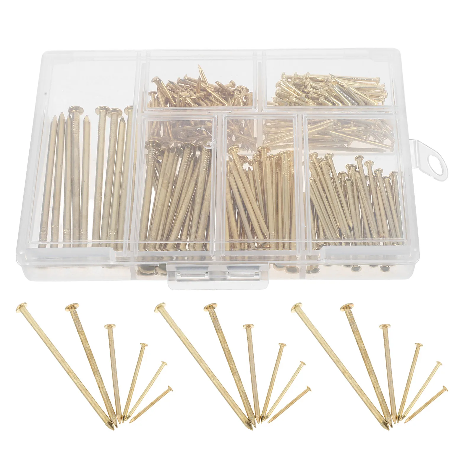 300개 골드 마감 사진 걸이용 못 키트 6가지 다양한 크기의 고강도 철제 벽걸이용 하드웨어 (드라이월, 목재, 아트용)
