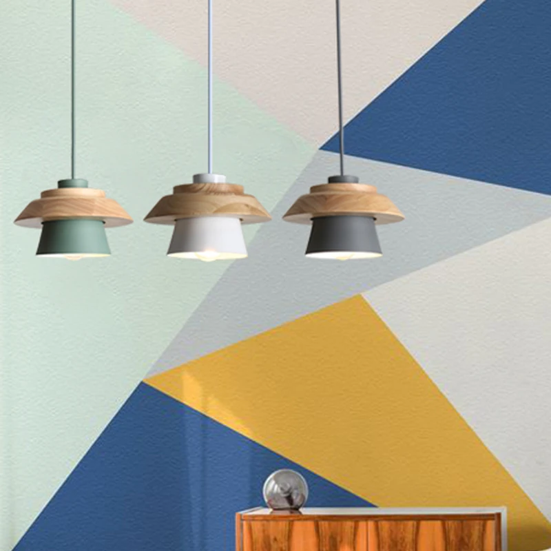 

Nordic Pendant Lamps Wooden Chandelier Restaurant, Bar Counter, Bedroom, Balcony Room, Macaron Decorative Lighting Fixtures