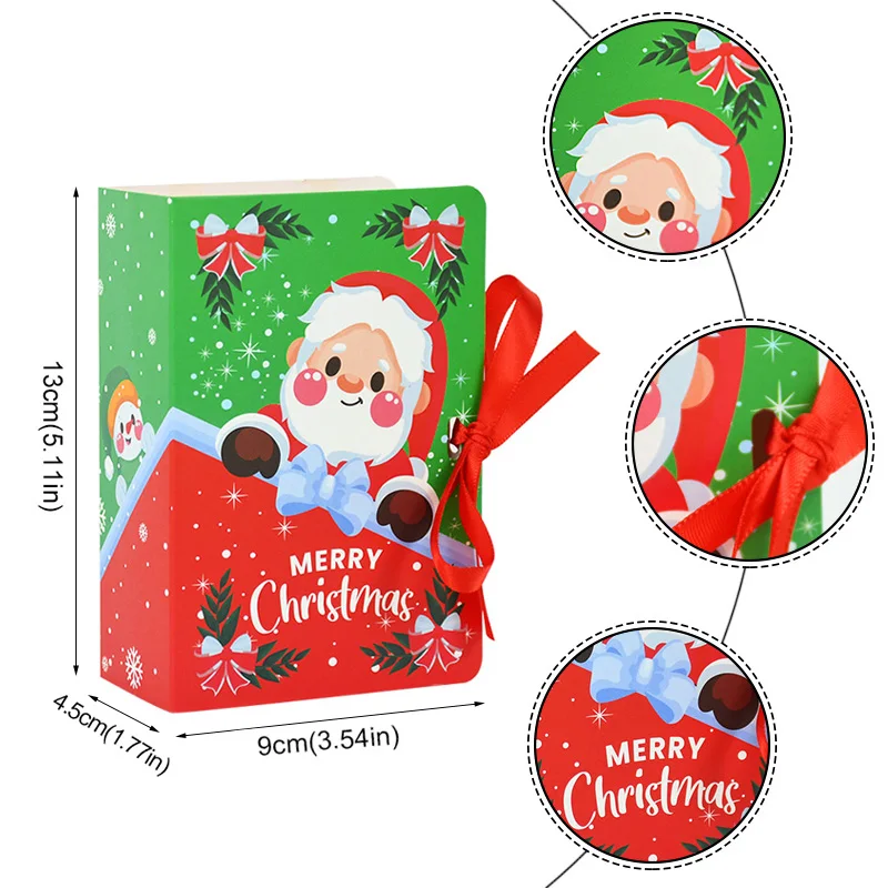 5Pcs Book Shape Merry Christmas Candy Boxes Bag Santa Claus Kids Gift Packaging Box Navidad Natal Noel Party Decoration Supplies