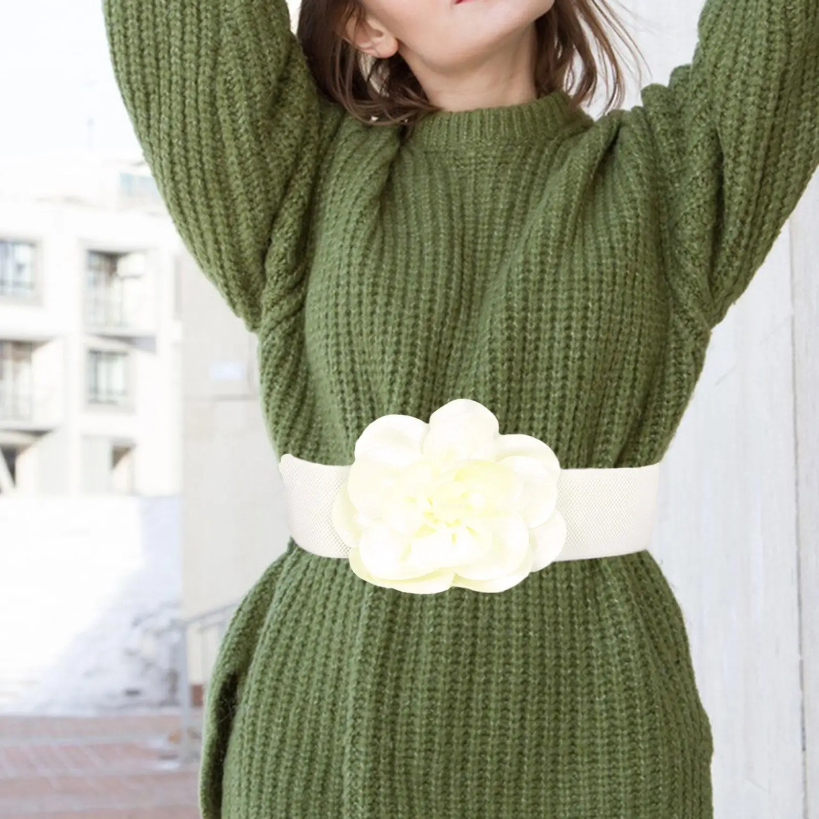 Wide Belt for Dress Elastic Waist Belt Fashion Big Ribbon Flower Cinch Belt for Sweater Dresses Clothes Maxi Shirts Accessories
