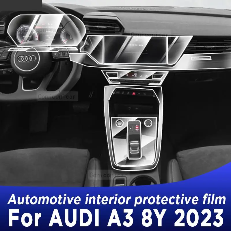 

For Audi A3 8Y 2023 Car Multimedia Screen Center Gear Panel Transparent TPU Automotive Interior Protective Cover Film