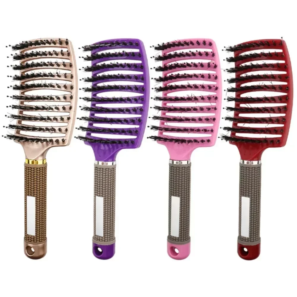 Curly Hair Detangling Brush with Scalp Massaging Bristles - Fluffy Salon Styling Tool