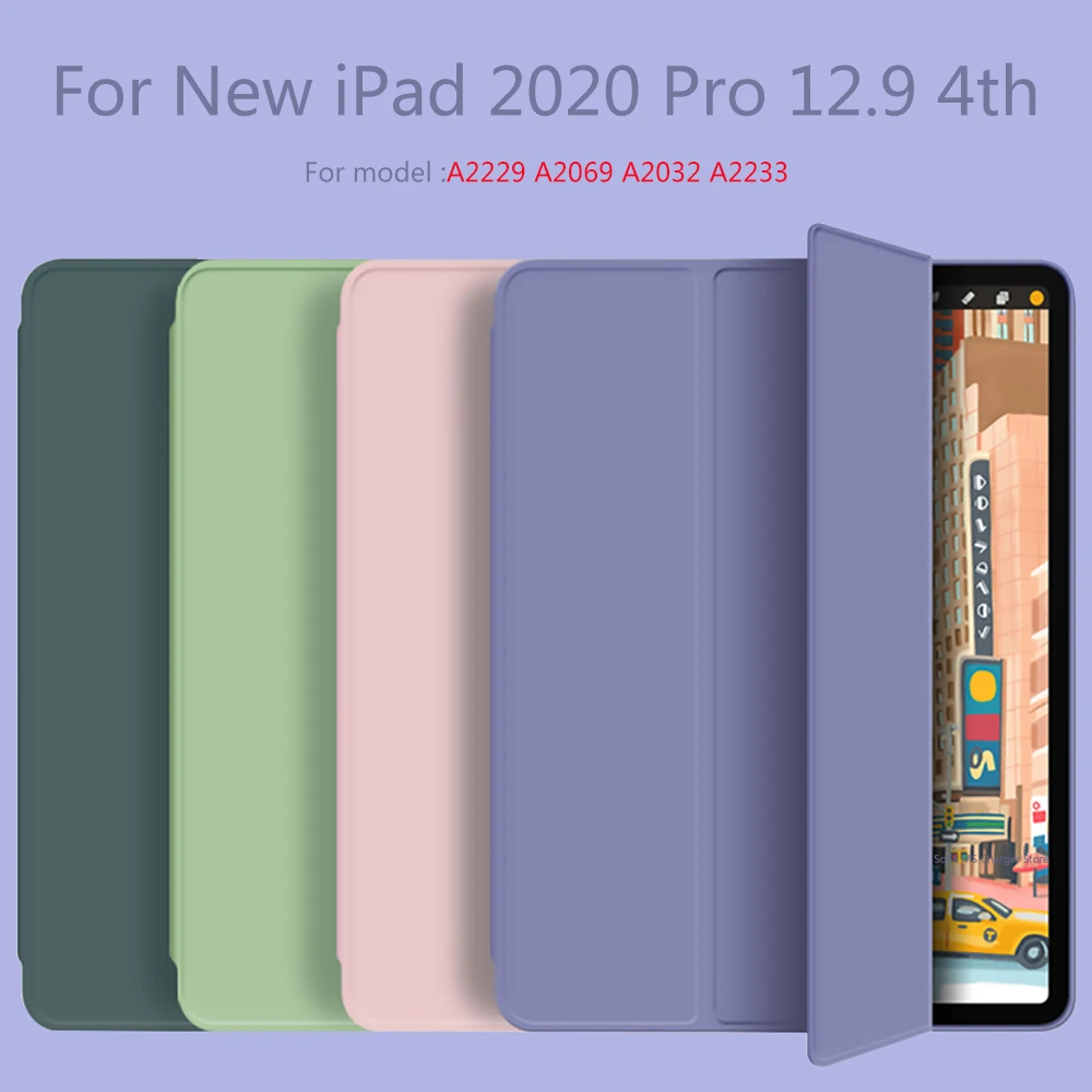 

Умный чехол для нового iPad pro 12,9 дюйма 2020 дюйма, трехскладной мягкий чехол с кронштейном для iPad Pro 12,9 4-го поколения. Модель A2229 A2069 A2032 A2233