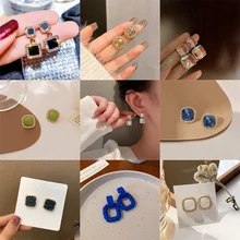  Dincior 2022 Delicate Crystal Square Earrings Geometry Drop Earings Ins Girl New Women Korean 