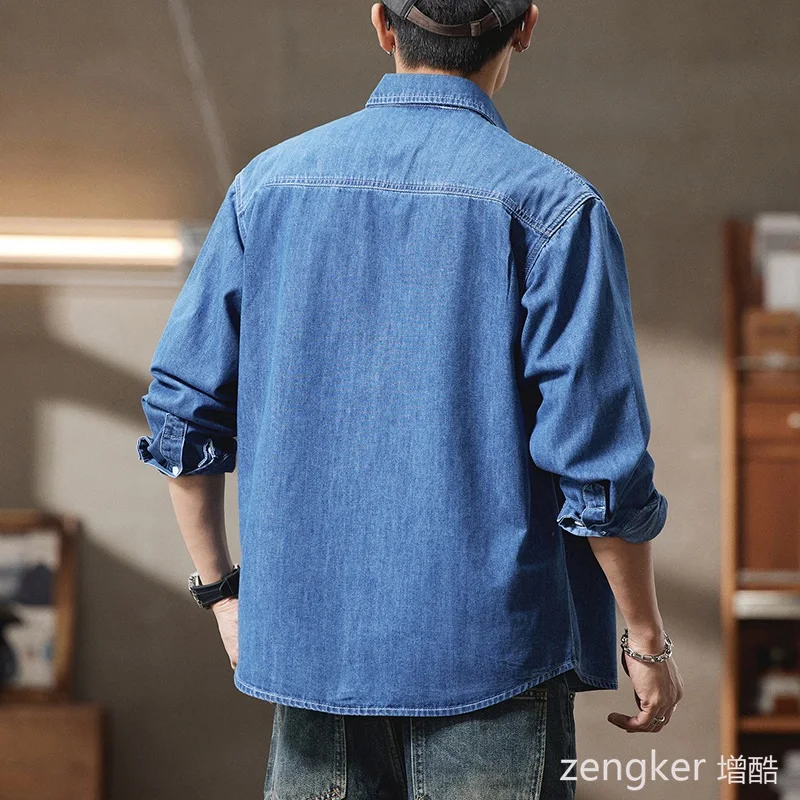 Spring Men's Big Size Denim Shirt Oversized Loose Fit Streetwear Style Jacket for Big Men Plus Size mens shirt