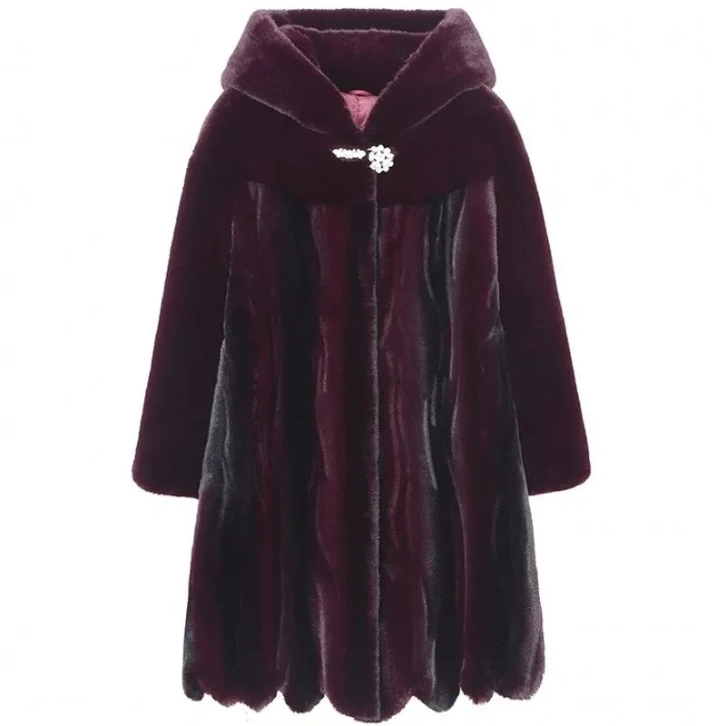 

2022Winter Fur Coat Women's Mid-length Hooded Loose Mink Coat Large SizeWarm And Slim Temperament Mink Velvet Coat WomenTide
