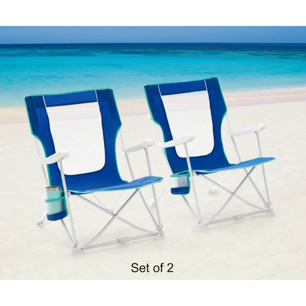 

2-Pack Folding Hard Arm Beach Bag Chair with Carry Bag, BlueOutdoor Portable Foldable Chair