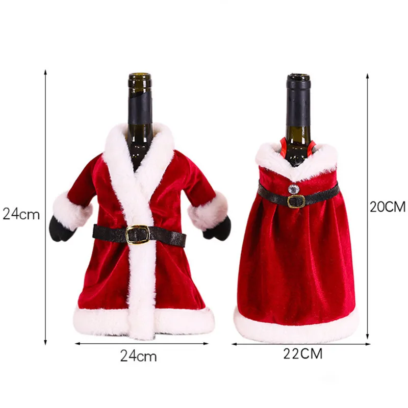 Vánoce den večírek stůl dekorace víno láhev obal červená samet šaty santa claus kostým nový let dinnerware dekorace