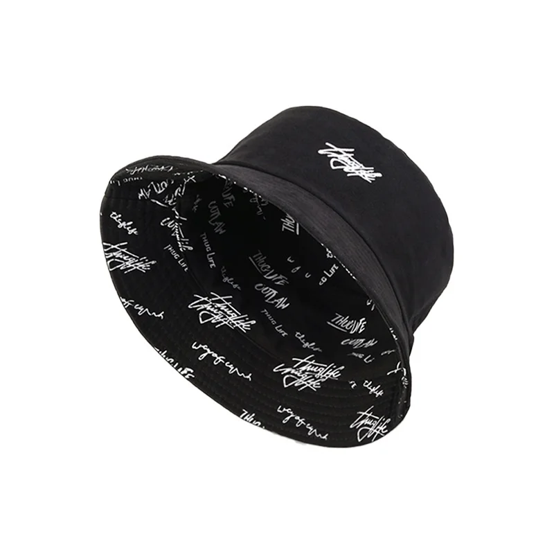 Unisex doppelseitige Reversible Brief Stickerei Druck Persönlichkeit Eimer Hut Fischer Caps Outdoor Casual Cap Sonnenschutz Hut – Detail 8