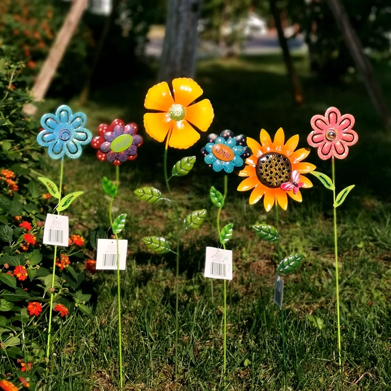 

Colorful Decorative Wind Spinners Outdoor Garden Decoration Country Style Iron Flower Stakes for Garden Landscaping Yard Decor