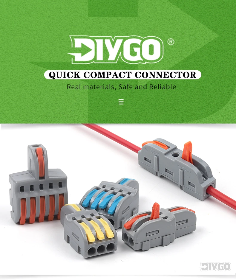 Description Picture 2 of item1 in 1/2/3/4/5 out Electrical Wire Connectors Butting Universal Compact Splitter Cable Splicing Push-in Wiring Terminals Block