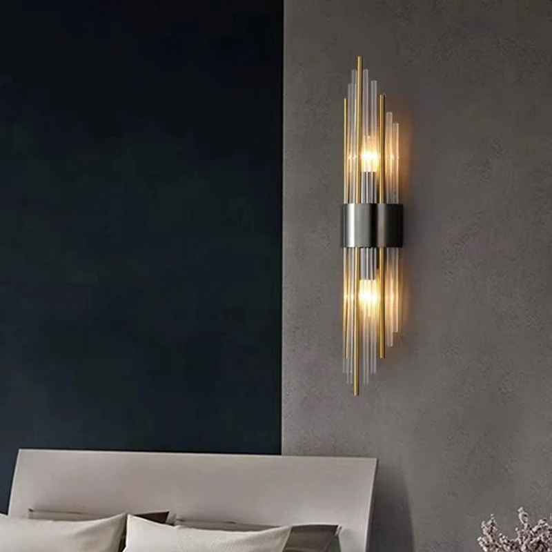 LED Wall Lamp Clear Crystal E14 Bulb Stainless Steel Wall Lights For Foyer Bedroom Aisle Dining Room Sconces